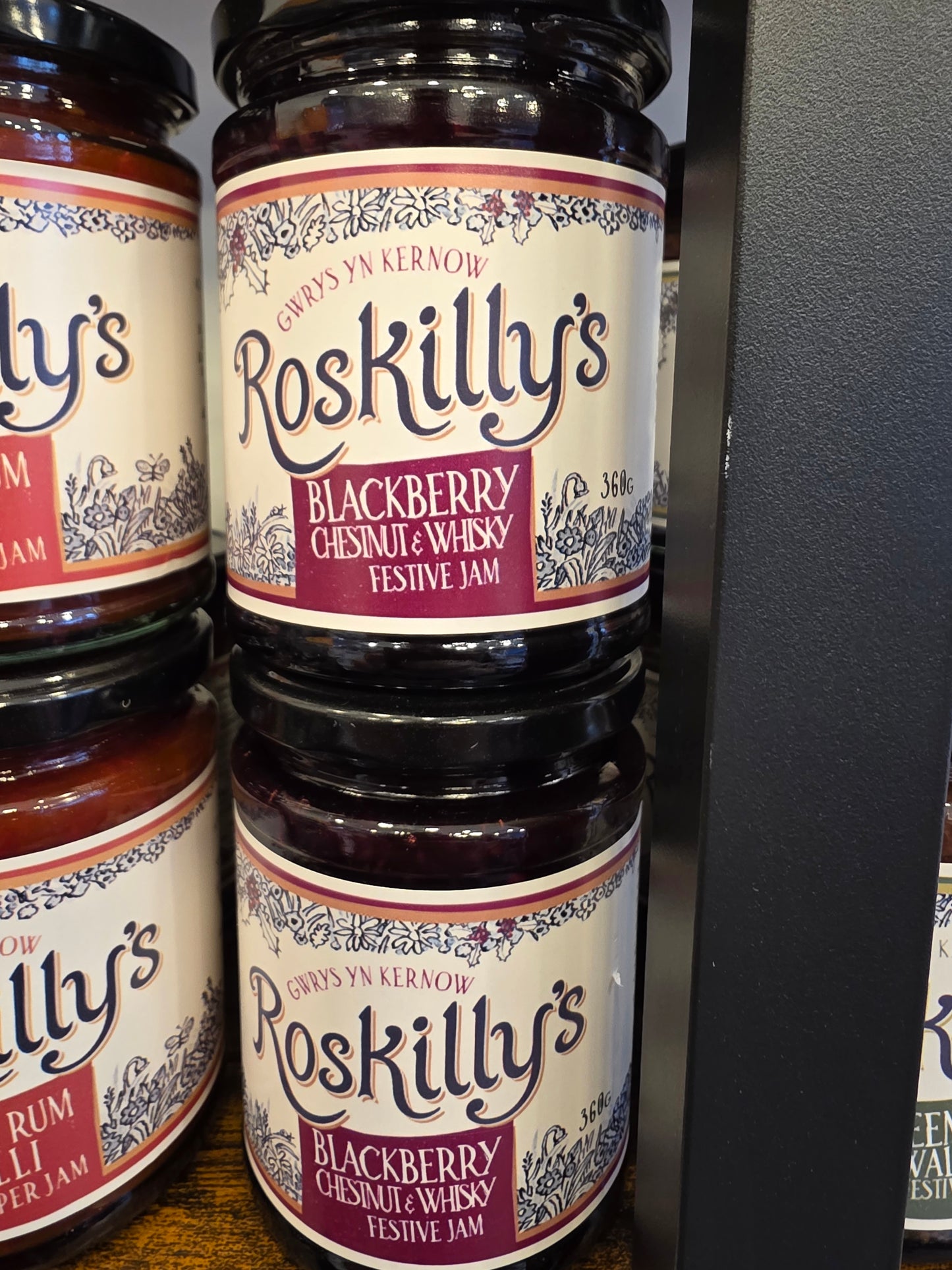 jars of Roskilly's Blackberry, chestnut and whiskey Preserve 